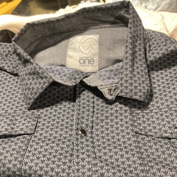 Warehouse one the jeans store black and gray long sleeve snap up shirt - Picture 7 of 8